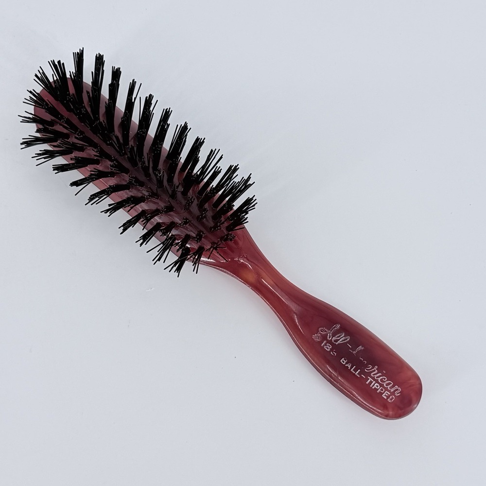 VTG All-American 133 "Ball-Tipped" Hair Brush Burgundy 8" USA Nylon Bristles